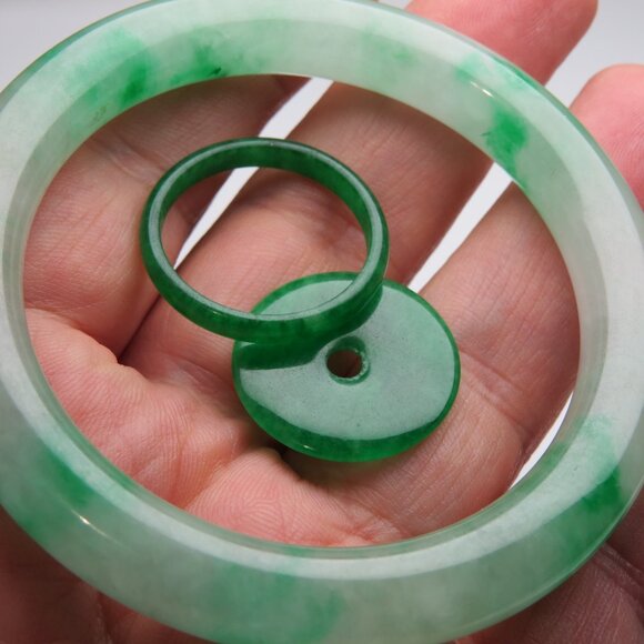 "Natural Jade bangle +   REE Jade Ring & Jade Donut 55mm " - Picture 2 of 3